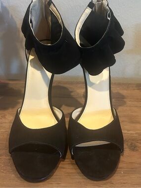 Black Women's Faux Suede Ankle-Strap Open-Toe Heels-No Box